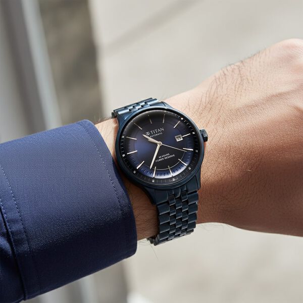 Titan Weekender 60 Hours Power Reserve Concealed Automatic Analog Blue Dial Blue Stainless Steel Strap Watch for Men - image number 7
