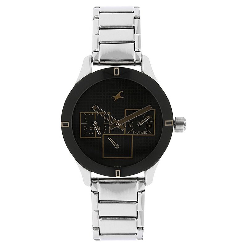 Fastrack Quartz Multifunction Black Dial Stainless Steel Strap Watch for Girls