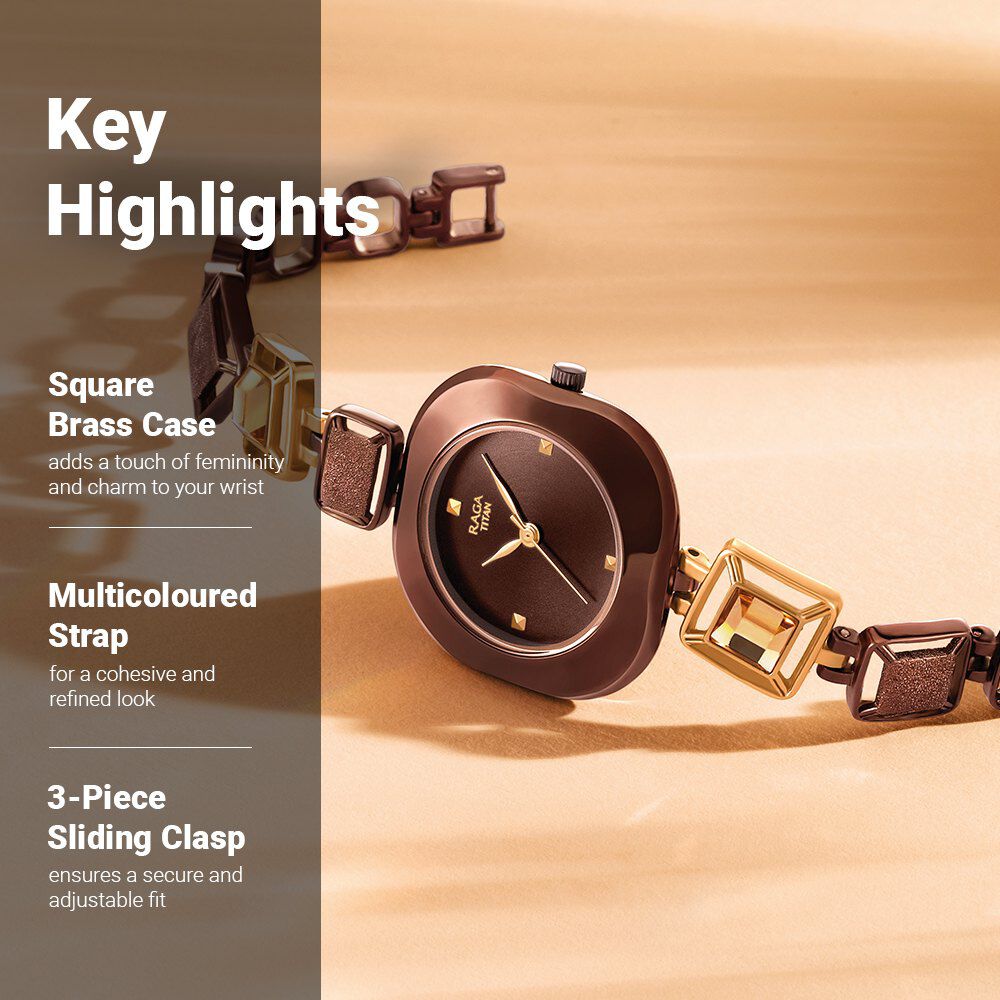 Buy Online Titan Raga Love All Brown Dial Analog Metal Strap watch
