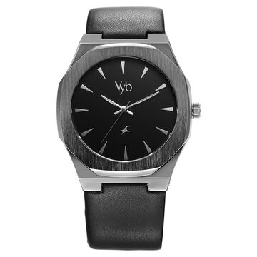 Fastrack Vyb Challenger Quartz Analog Black Dial Black Color Leather Strap Watch For Guys