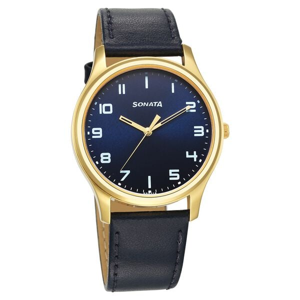 Sonata Traditional Essentials Quartz Analog Blue Dial Leather Strap Watch for Men - image number 0