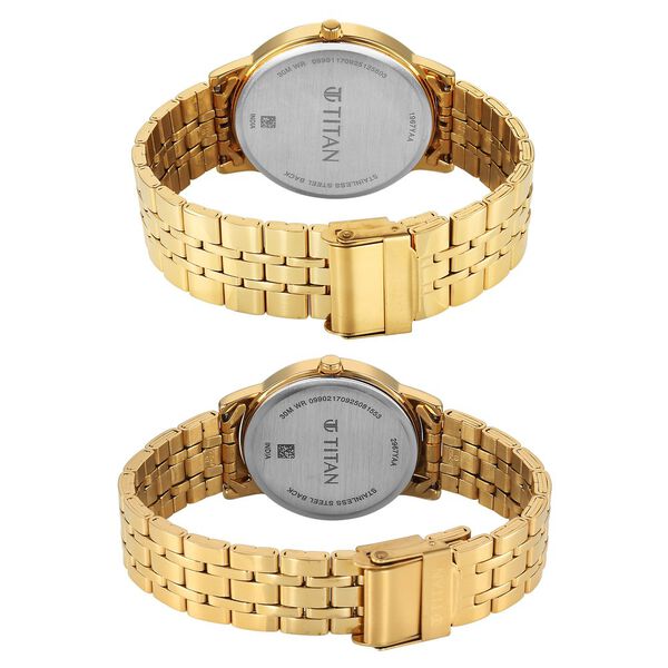 Titan Bandhan Eternal Pair Analog with Date and Green Dial Yellow Gold Stainless Steel Strap Watch for Couples - image number 4