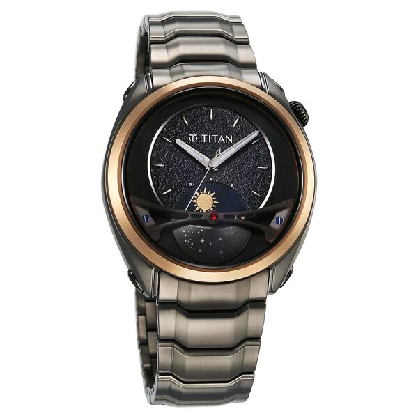 Titan Stellar Quartz Multifunction Black Dial Stainless Steel Strap Watch for Men - image number 2