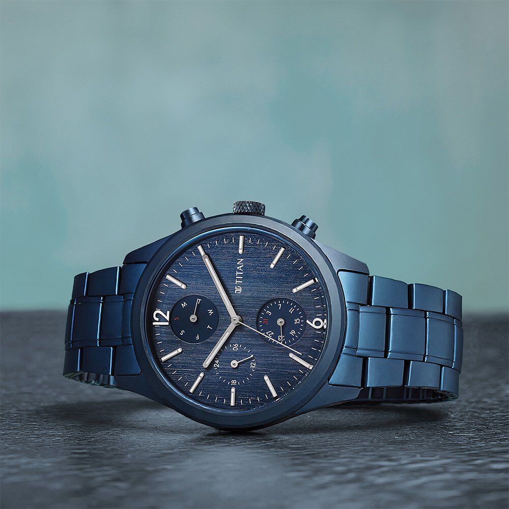 Buy Online Titan Neo Splash Multifunction Blue Dial Blue Stainless