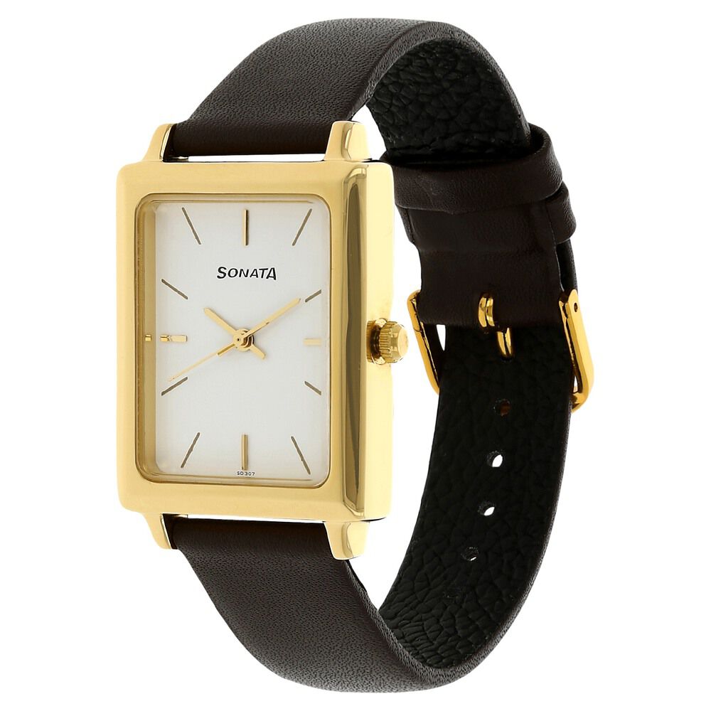 Buy Online Sonata Quartz Analog White Dial Leather Strap Watch for Men 7078yl01 p Titan