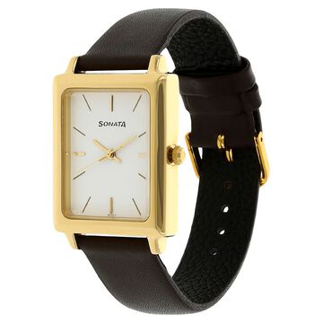 Sonata Quartz Analog White Dial Leather Strap Watch for Men