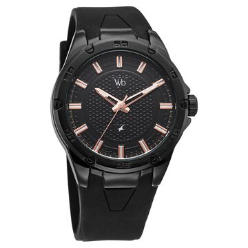 Vyb Challenger By Fastrack Quartz Analog Black Dial Silicone Strap Watch For Guys