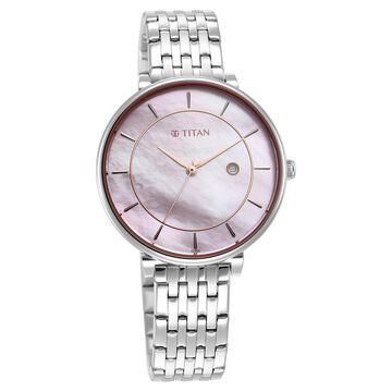 Titan Premium Workwear Mother of pearl Dial Analog with Date Stainless Steel Strap watch for Women