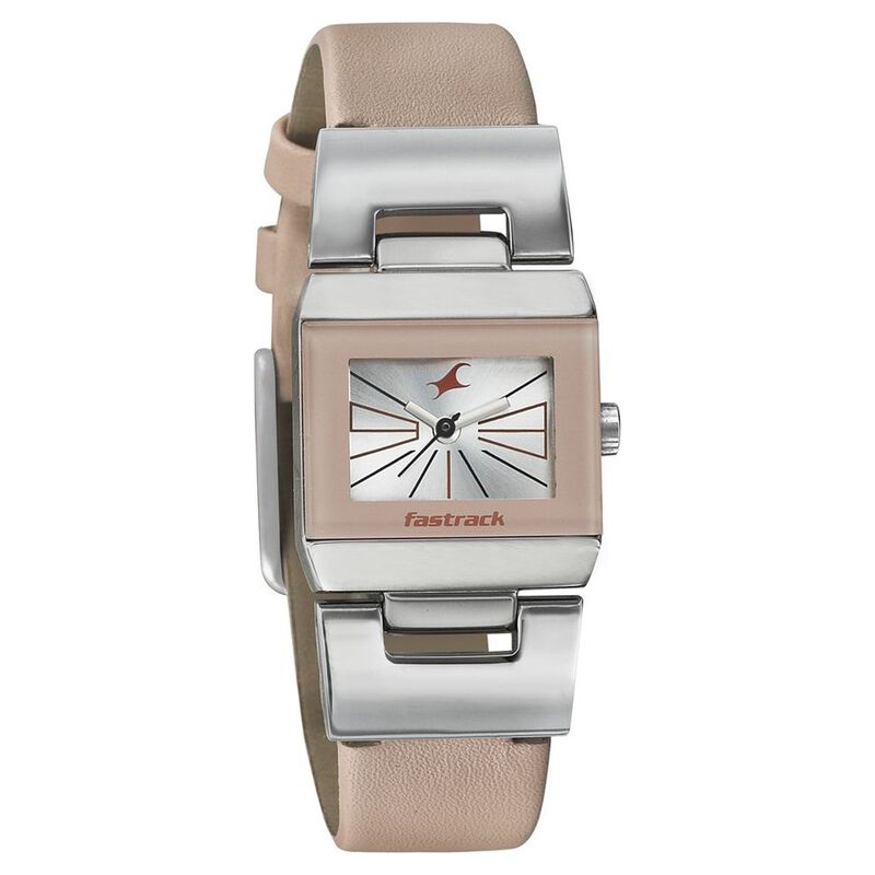 Fastrack Quartz Analog Silver Dial Leather Strap Watch for Girls