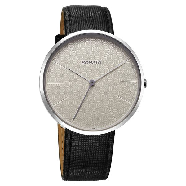 Sonata Ascent Quartz Analog White Dial Leather Strap Watch For Men - image number 0
