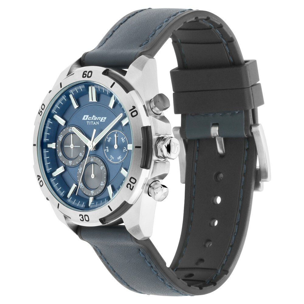 Buy Online Titan Octane Hyper Lume Blue Dial Quartz Multifunction Leather Strap watch for Men np90114kp03 Titan