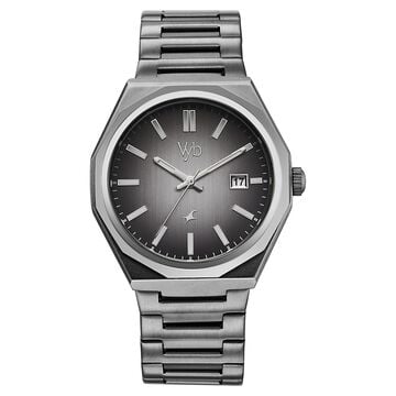 Vyb Orion By Fastrack Quartz Analog Grey Dial Grey Stainless Steel Strap Watch For Guys