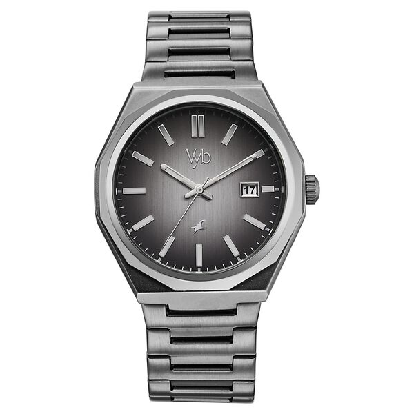 Vyb Orion By Fastrack Quartz Analog Grey Dial Grey Stainless Steel Strap Watch For Guys - image number 0