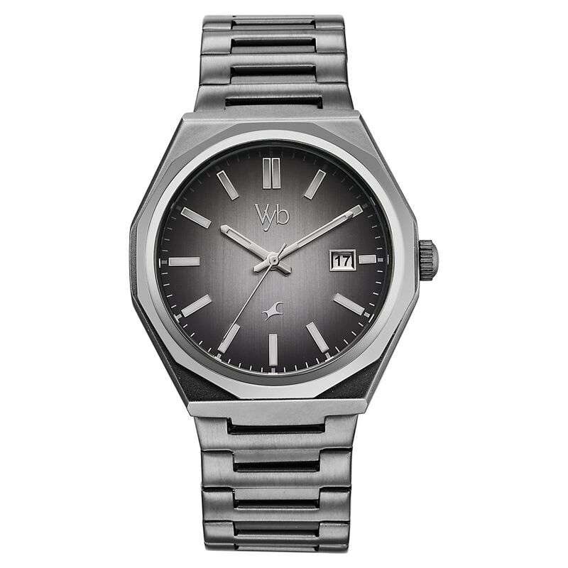 Vyb Orion By Fastrack Quartz Analog Grey Dial Grey Stainless Steel Strap Watch For Guys