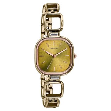 Sonata Colours of Earth Quartz Analog Brown Dial Metal Strap Watch For Women