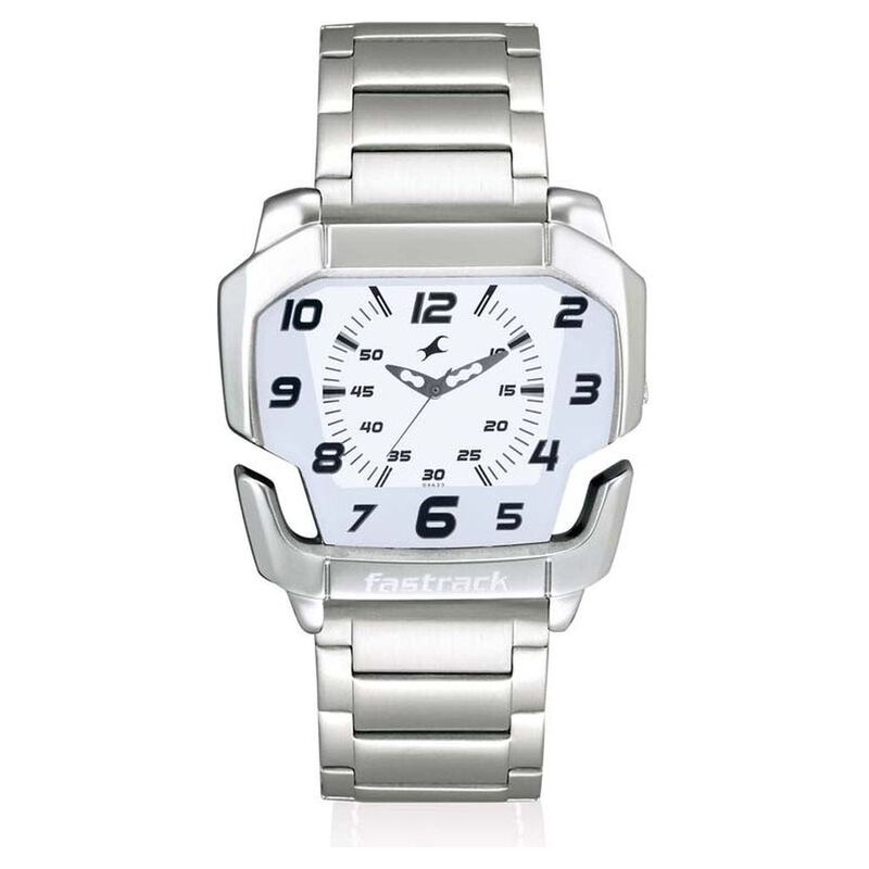 Fastrack Quartz Analog Silver Dial Stainless Steel Strap Watch for Guys