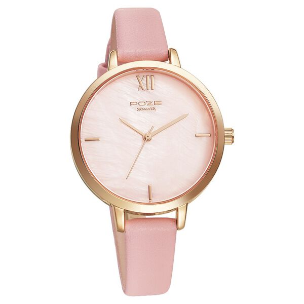 Poze by Sonata Quartz Analog Pink Dial PU Leather Strap Watch for Women - image number 1