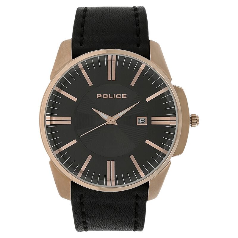 Police Quartz Analog with Date Black Dial Leather Strap Watch for Men