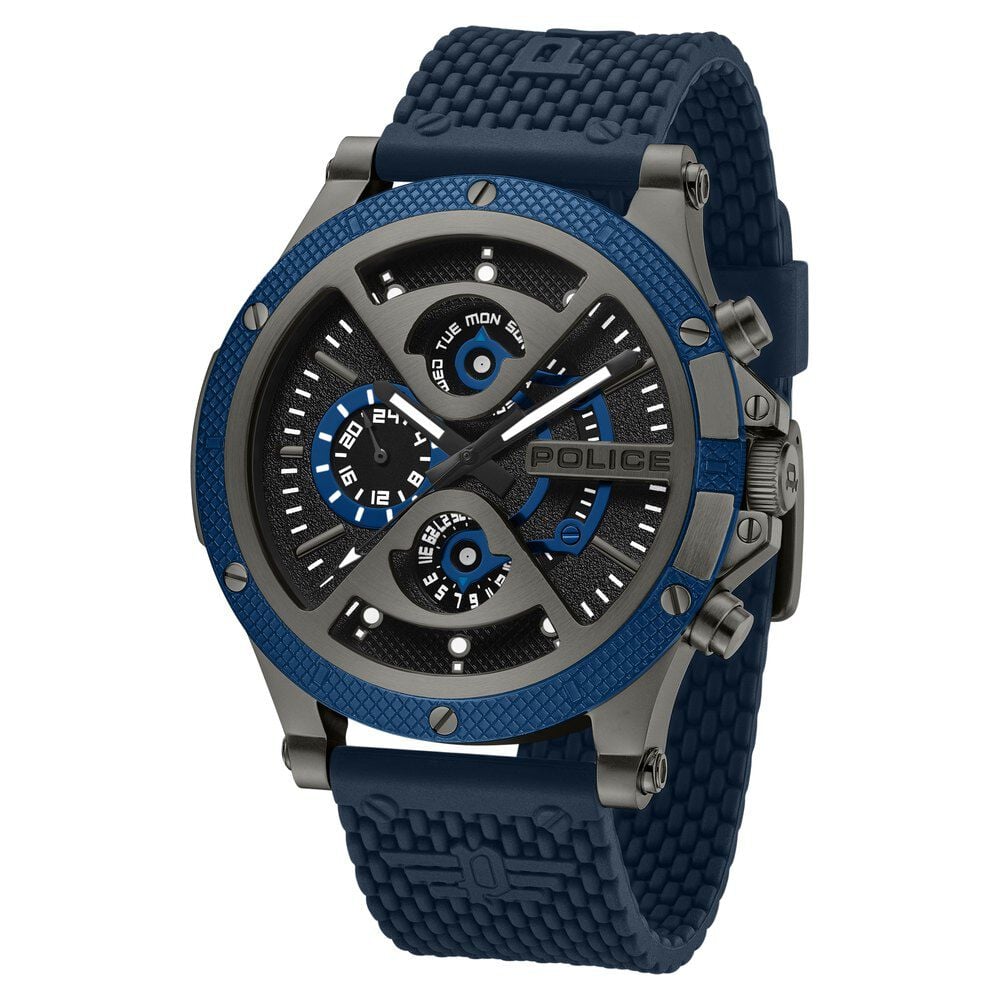 Police Multifunction Black Dial Silicone Strap Watch For Men-image-12