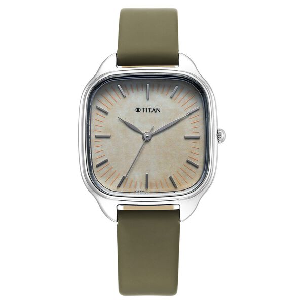 Titan Workwear Quartz Analog White Dial Green Leather Strap Watch For Women - image number 0