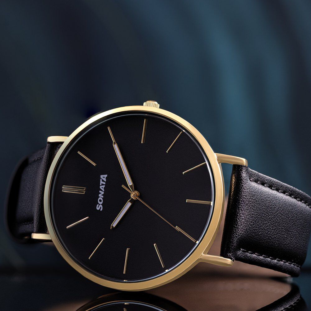 Sonata black strap watch hotsell