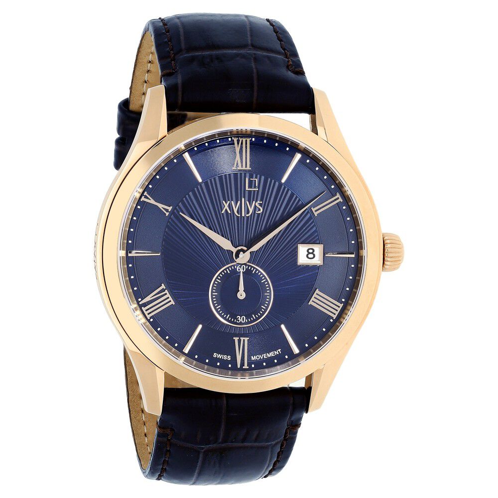 Xylys Quartz Analog with Date Blue Dial Leather Strap Watch for Men