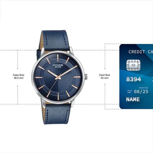 Sonata Poze Quartz Analog Blue Dial Blue Leather Strap Watch For Men - image number 3