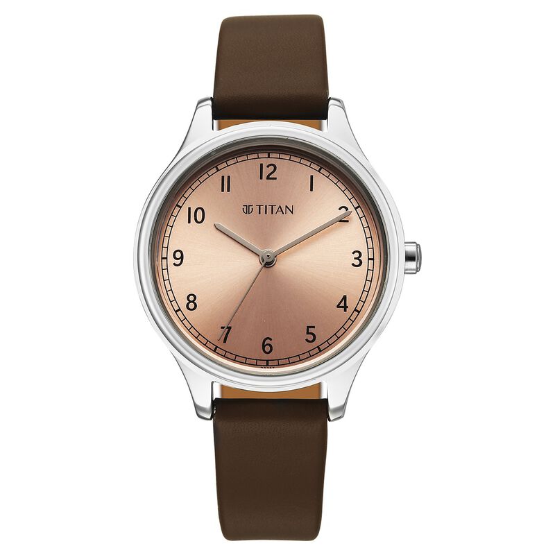 Titan Workwear Quartz Analog Rose Gold Dial Brown Colour Leather Strap Watch For Women