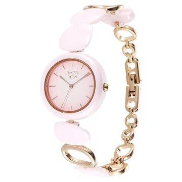 Titan Raga Ceramics Quartz Analog Pink Dial Metal & Ceramic Strap Watch For Women