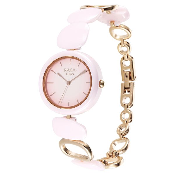 Titan Raga Ceramics Quartz Analog Pink Dial Metal & Ceramic Strap Watch For Women - image number 2