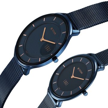 Titan Edge Pair Blue Dial Analog Stainless Steel Strap watch for Couple