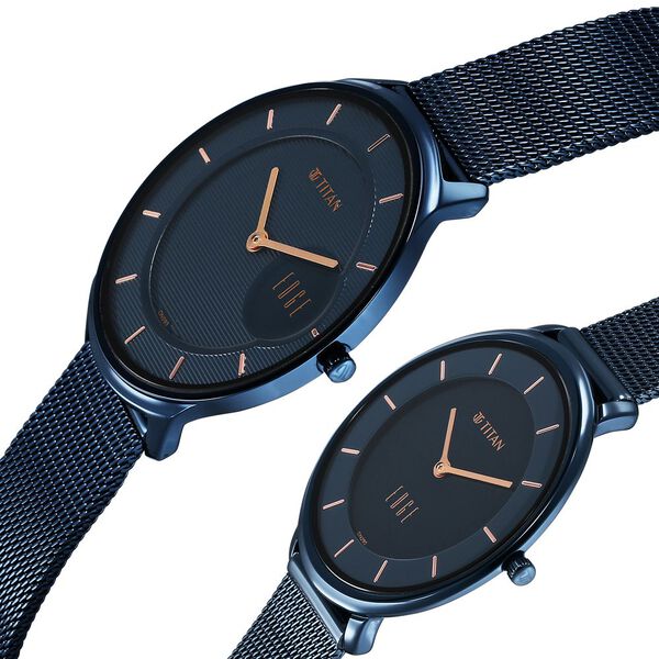 Titan Edge Pair Blue Dial Analog Stainless Steel Strap watch for Couple - image number 1