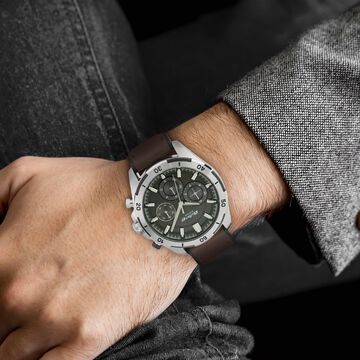 Titan Octane Hyper Lume Black Dial Quartz Multifunction Leather Strap watch for Men