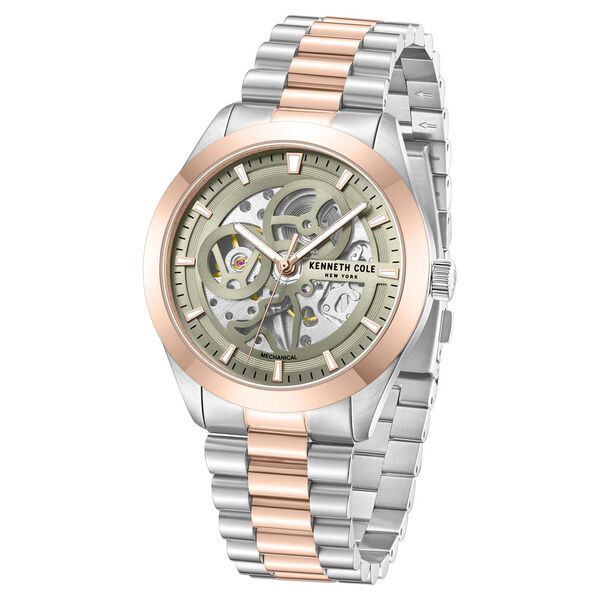 Kenneth Cole Mechanical Hand Wound Analog Mechanical Grey Dial With Two Toned Stainless Steel Strap Watch For Men - image number 1