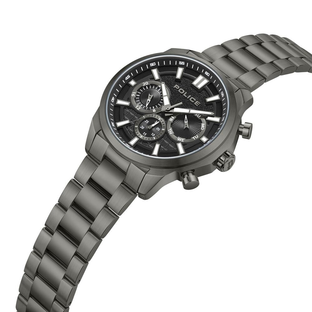 Police Quartz Multifunction Black dial Metal Strap Watch for Men