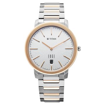 Edge Meister Quartz Analog with Date White Dial Rose Gold Titanium Strap Watch For Men
