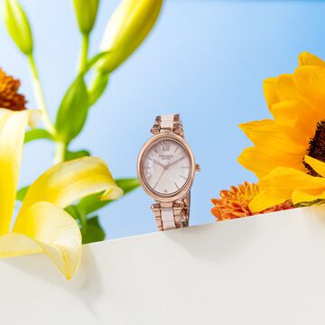 Sonata Poze Quartz Analog Brown Mother Of Pearl Dial Bimetal Strap Watch For Women