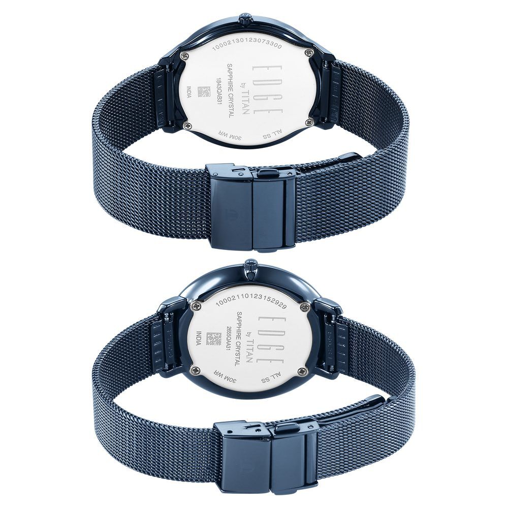 Titan Edge Pair Blue Dial Analog Stainless Steel Strap watch for Couple