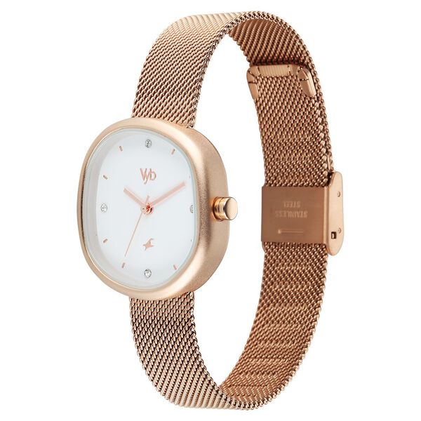 Vyb Muse By Fastrack Quartz Analog White Dial Rose Gold Stainless Steel Strap Watch For Girls - image number 4