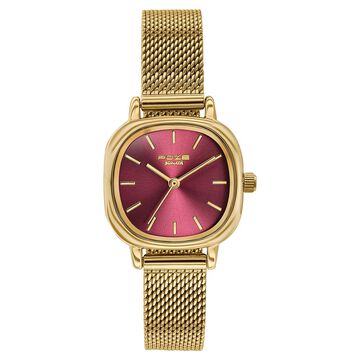Poze By Sonata Quartz Analog Pink Dial Golden Metal Strap Watch For Women