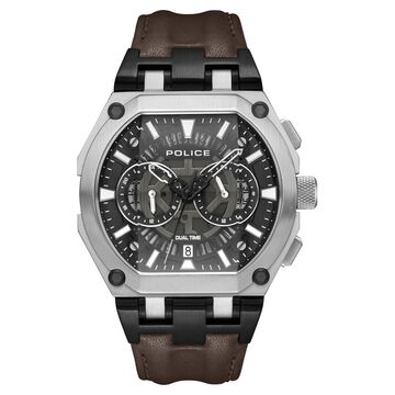 Police Multifunction Black Dial Leather Strap Watch For Men
