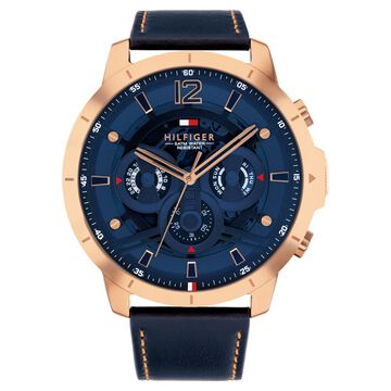 Tommy Hilfiger Quartz Multifunction Blue Dial Blue Leather Strap Watch For Men