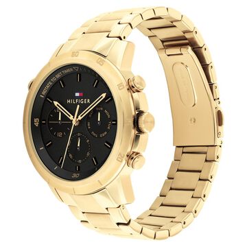 Tommy Hilfiger Multifunction Black Round Dial Golden Stainless Steel Strap Watch For Men