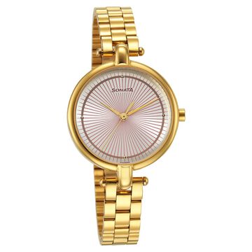 Sonata Gold Edit Silver Dial Women Watch With Stainless Steel Strap