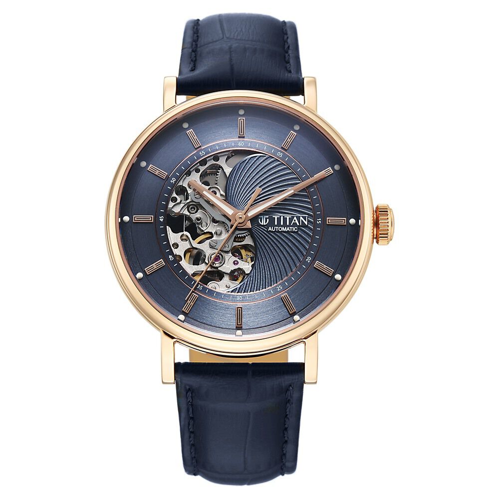 Titan Yin Yang Skeletal Automatic Analog with Rose Gold case, Blue Dial Blue Leather Strap Watch for Men-picture-20