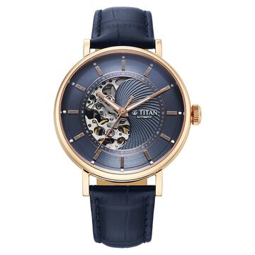 Titan Yin Yang Skeletal Automatic Analog with Rose Gold case, Blue Dial Blue Leather Strap Watch for Men