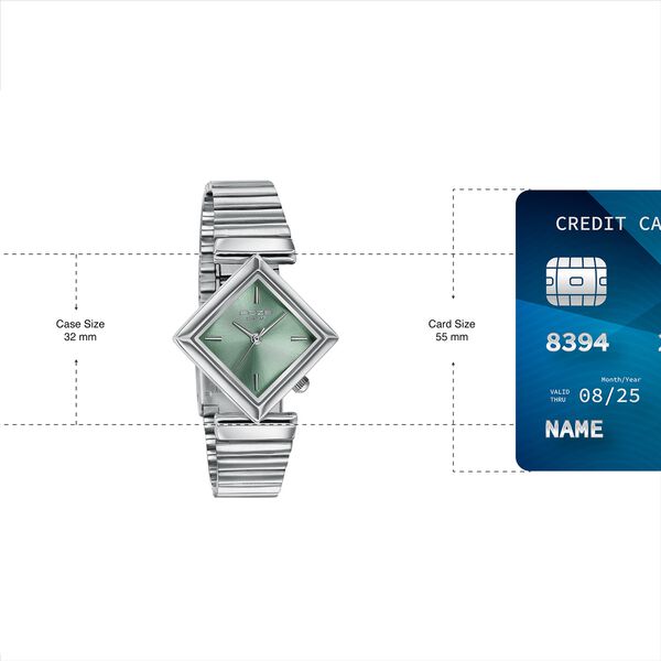 Poze By Sonata Quartz Analog Green Dial Silver Metal Strap Watch For Women - image number 3