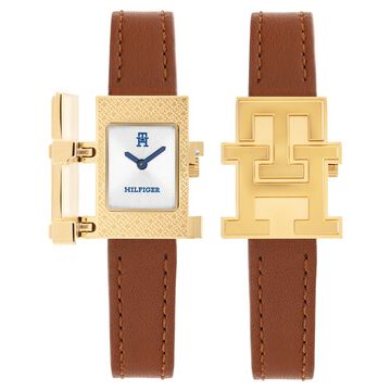 Tommy Hilfiger Quartz Analog Silver Dial Brown Leather Strap Watch For Women