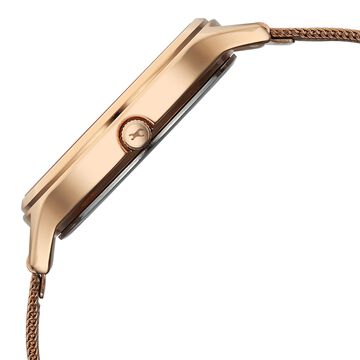 Fastrack Style Up Quartz Analog Pink Dial Rose Gold Colour Stainless Steel Strap Watch For Girls