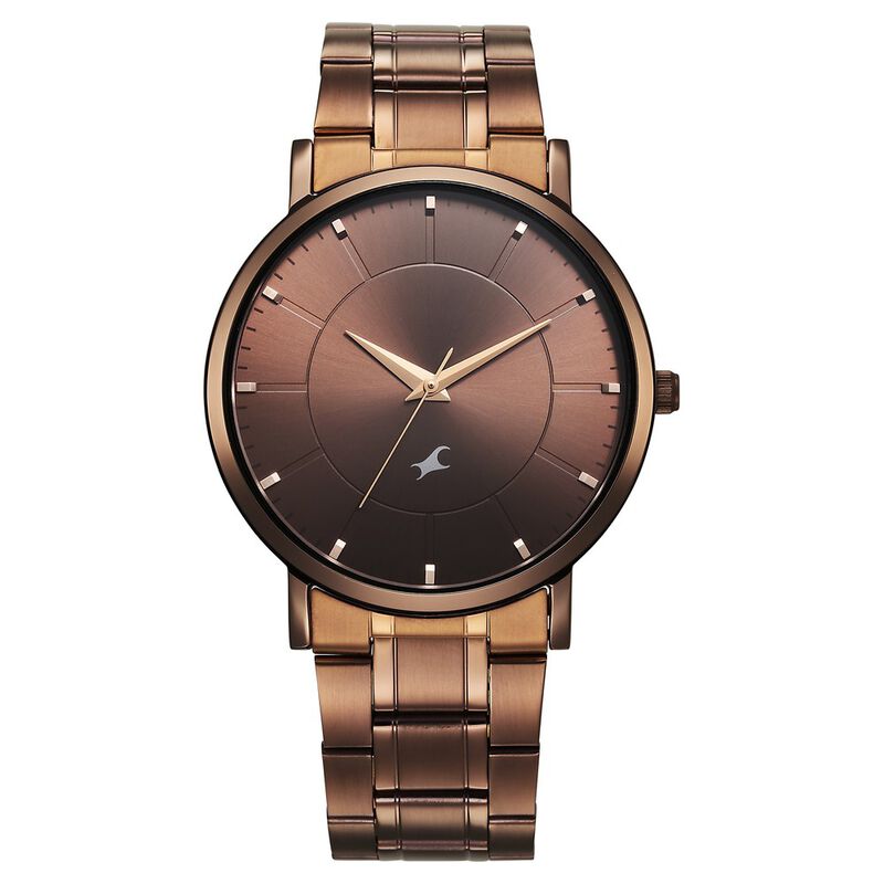 Fastrack Stunners X Quartz Analog Brown Dial Stainless Steel Strap Watch For Guys